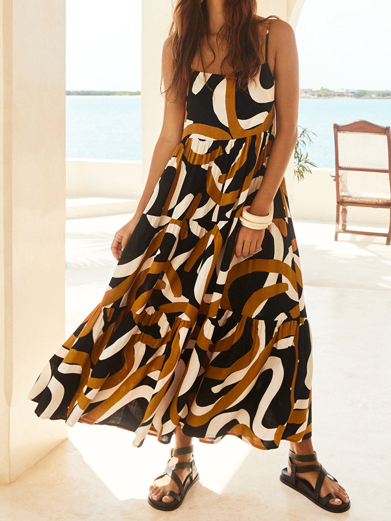 Chevron Print Tiered Maxi Cami Dress