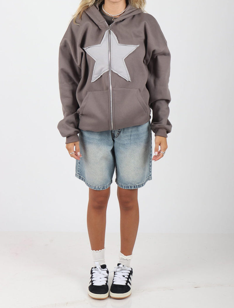 Zip-Up Hoodie with Star Applique
