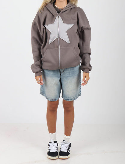Zip-Up Hoodie with Star Applique