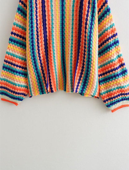 Colorblock Striped Knit Open-Front Sweater