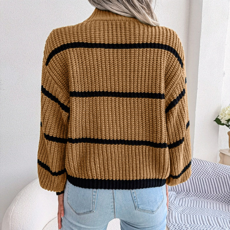 Striped Mock Neck Pullover Sweater