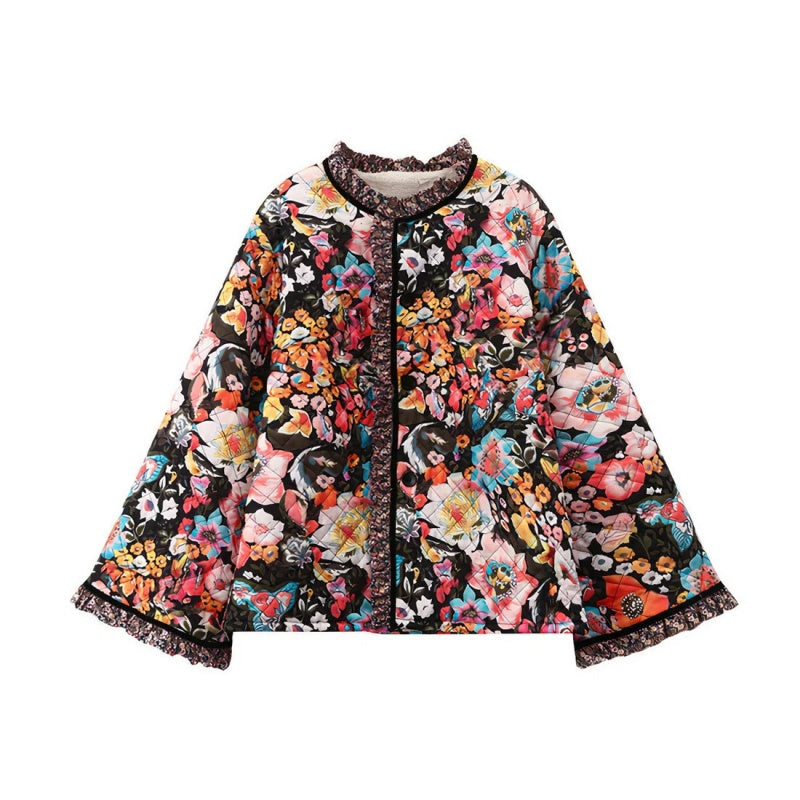 Floral Trim Bell Sleeve Coat