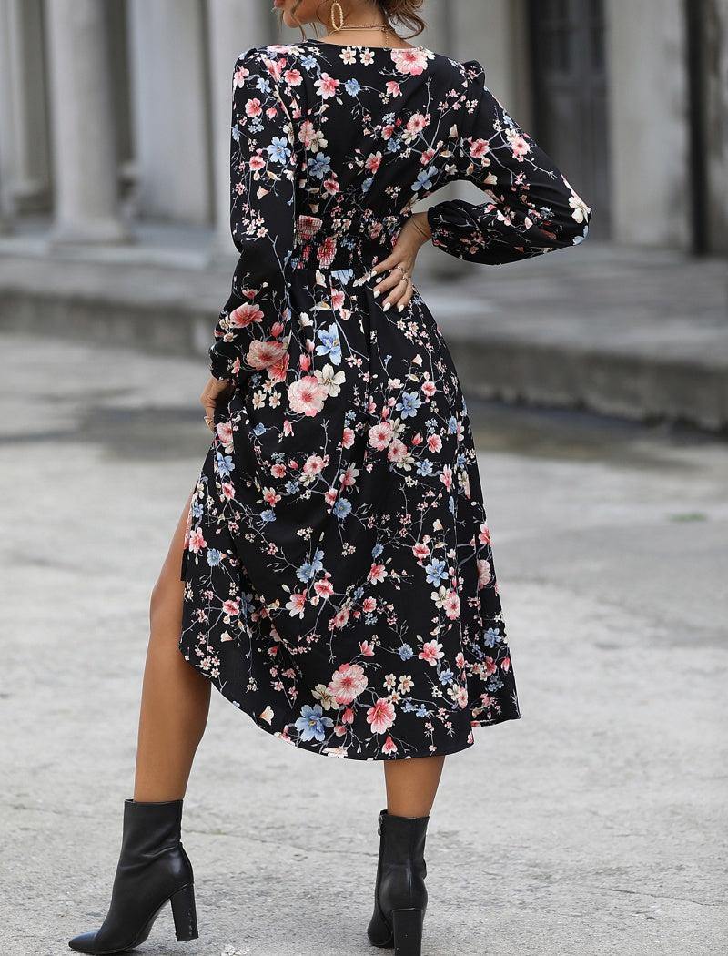 Long Floral V-Neck Dress