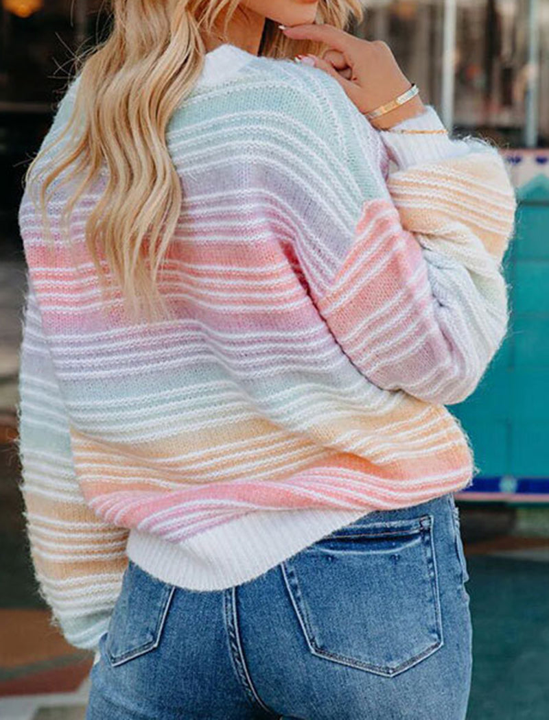 Pastel Striped Knit Pullover Sweater