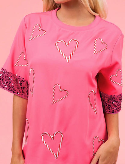 Sequined Heart Appliques Top