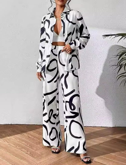 Casual Shirt and Wide-Leg Pants Two-Piece Set