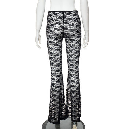 Sheer Lace Bell-Bottom Pants