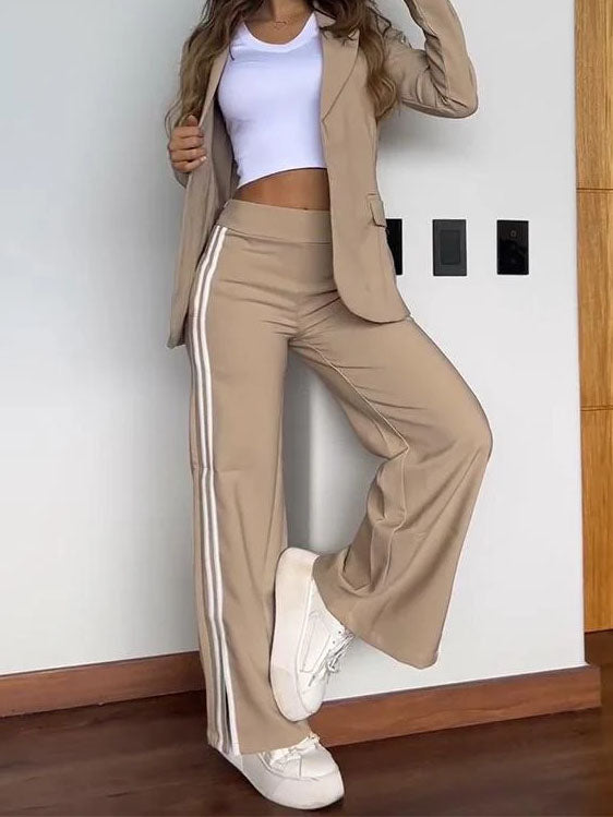 Striped Blazer and Split-Hem Pants Set