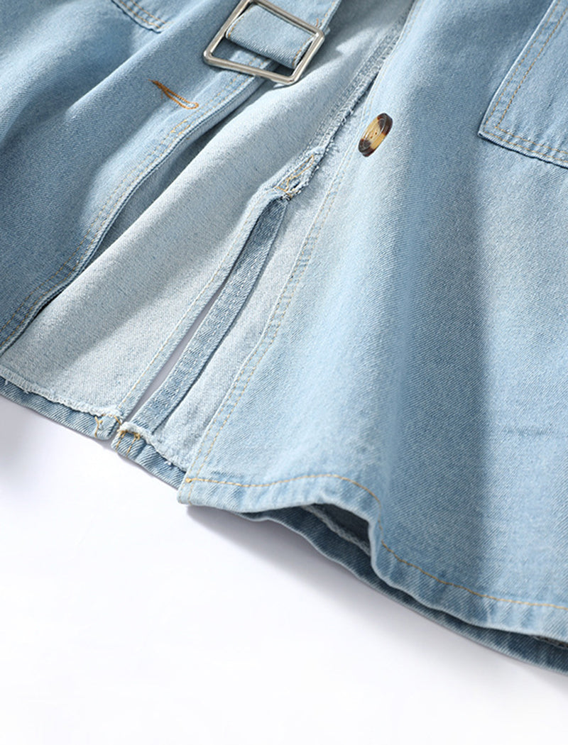 Buttoned Longline Denim Trench Coat