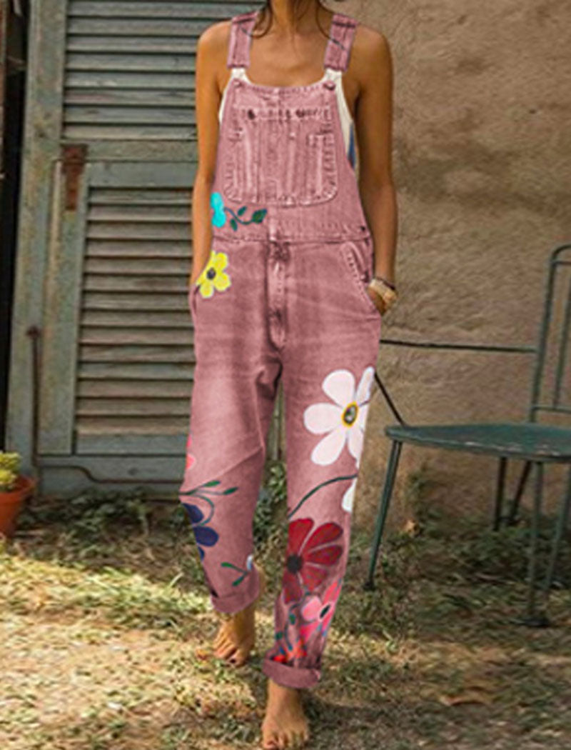 Floral Denim Overalls