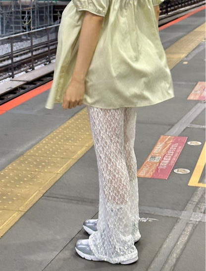 Sheer Lace Wide-Leg Pants