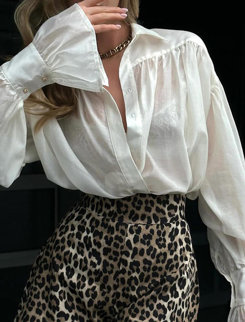 Buttoned Flare-Sleeve Blouse