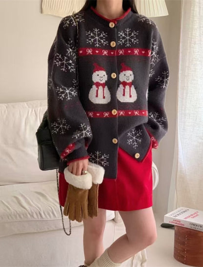 Festive Knitted Cardigan with Snowflake Pattern