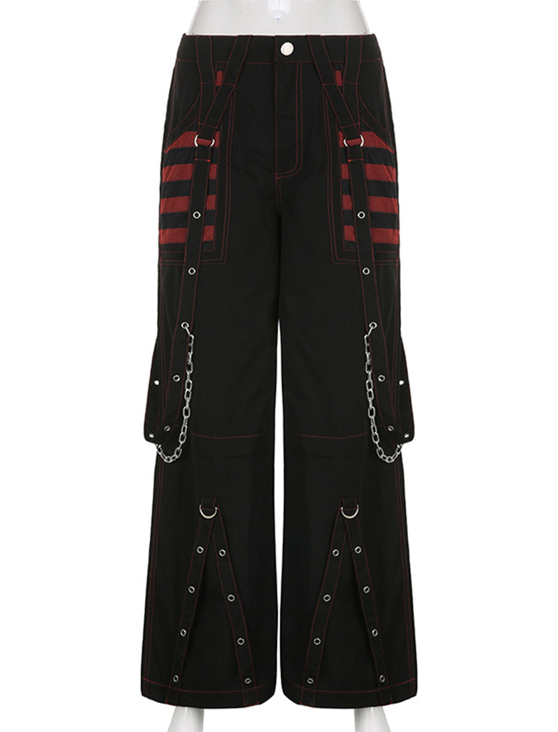 Color-Block Striped Mesh-Panel Wide-Leg Pants