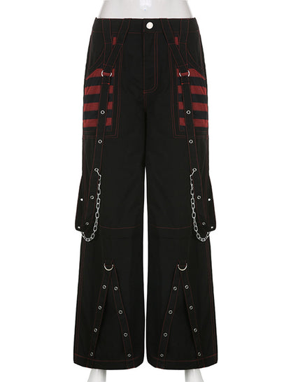 Color-Block Striped Mesh-Panel Wide-Leg Pants