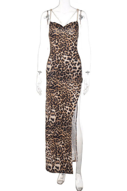 Leopard Print Maxi Slit Dress