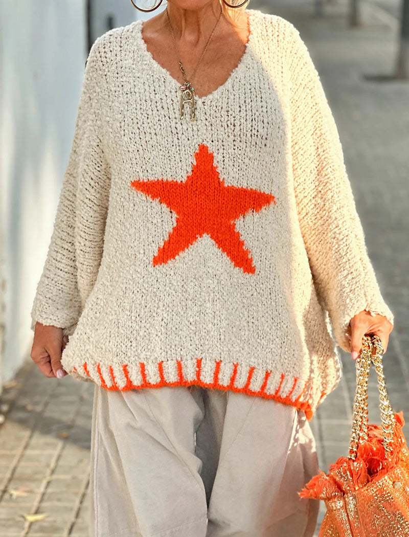 Star Accent Loose Knit Sweater