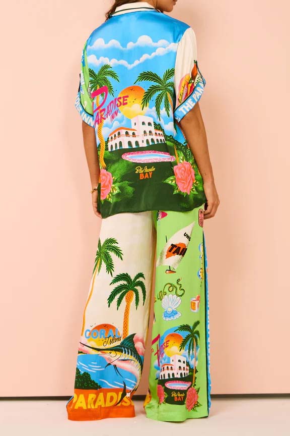 Tropical Print Shirt and Pants Set