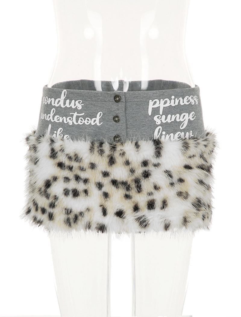 Leopard Fur Panel Mini Skirt