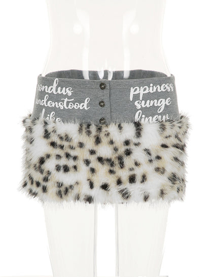 Leopard Fur Panel Mini Skirt