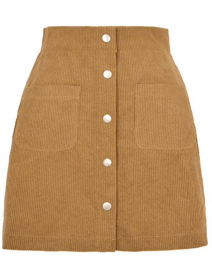 Button-Up Corduroy Mini Skirt