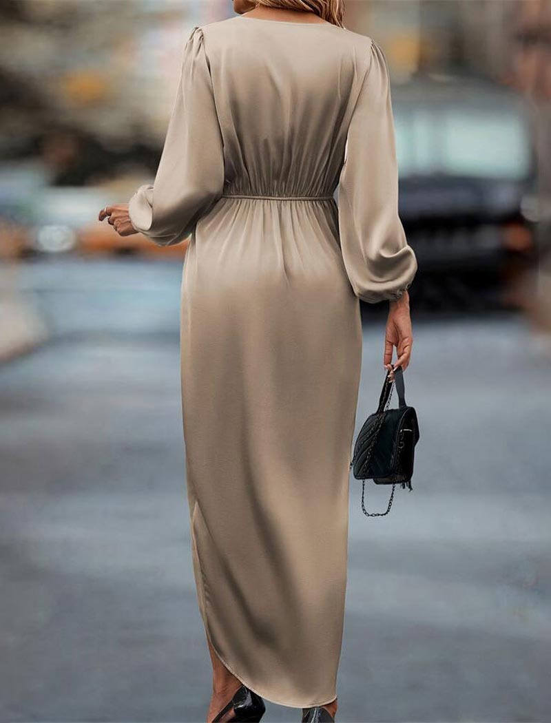 Draped Long Sleeve Midi Dress