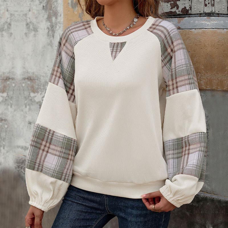 Plaid Patchwork Long-Sleeve Top