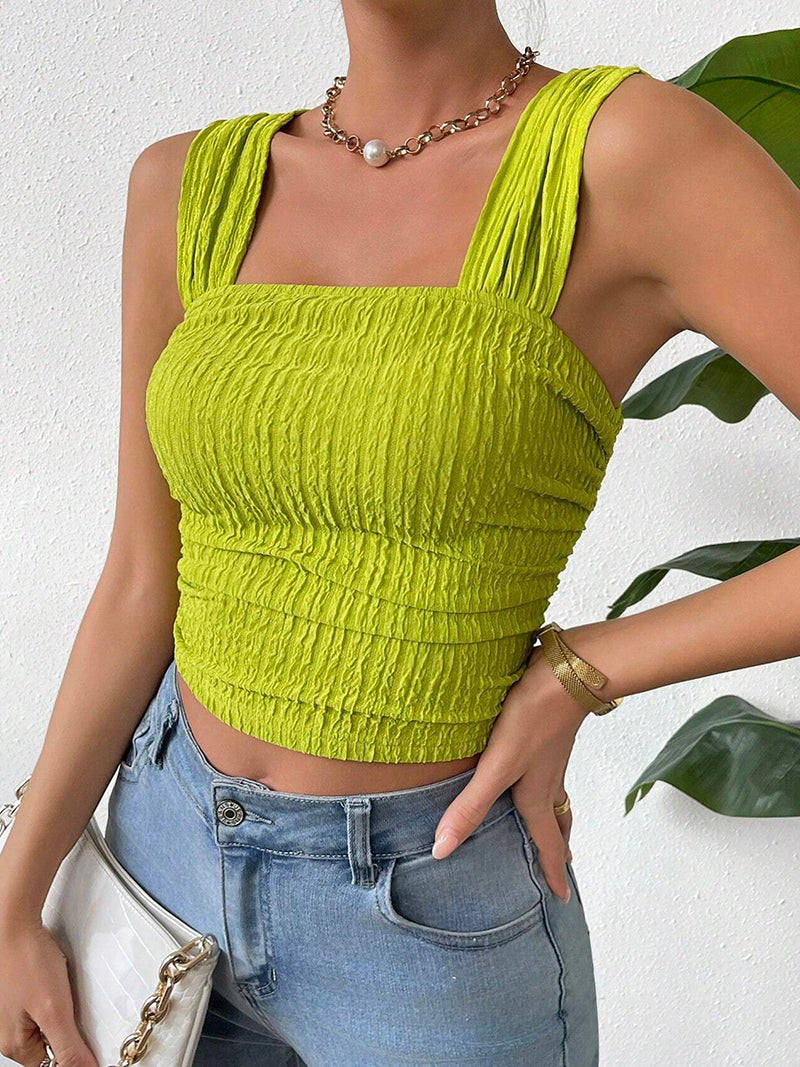 Ruched Square Neck Crop Top