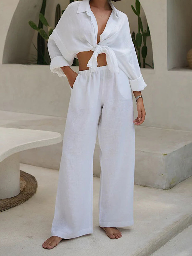 Solid Oversized Shirt and Pants Set