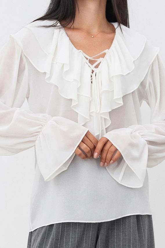 Ruffled Lace-Up Shirt