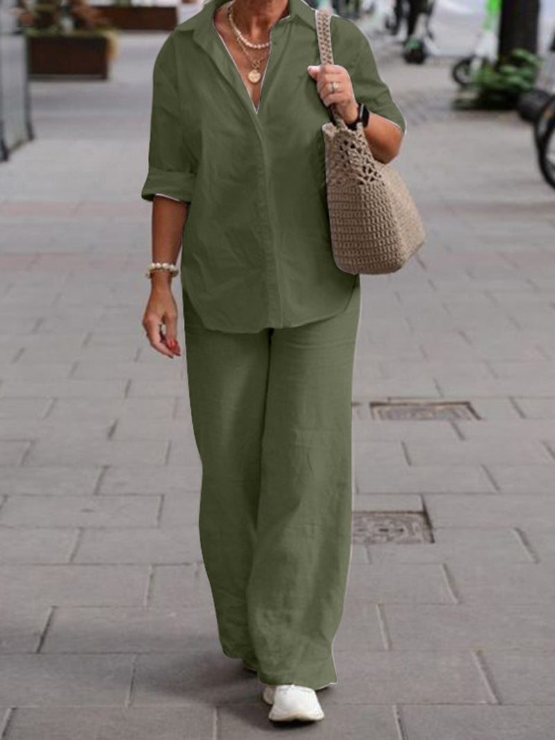 Long-Sleeve Shirt and Wide-Leg Pants Set