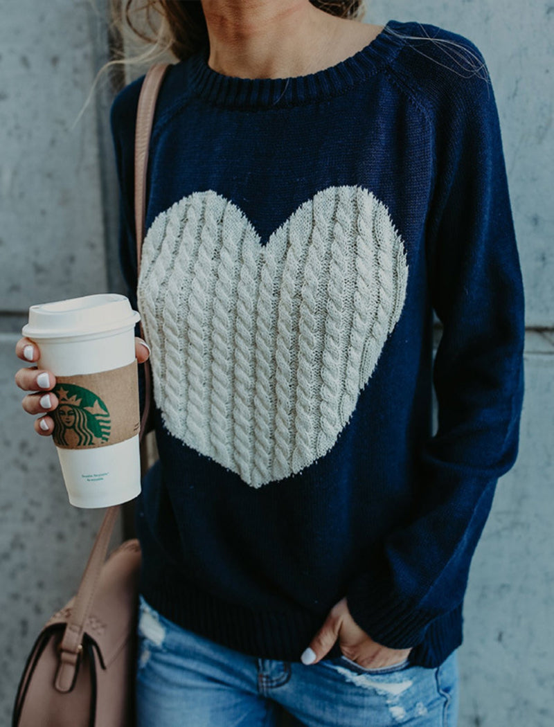 Knit Sweater with Heart Pattern