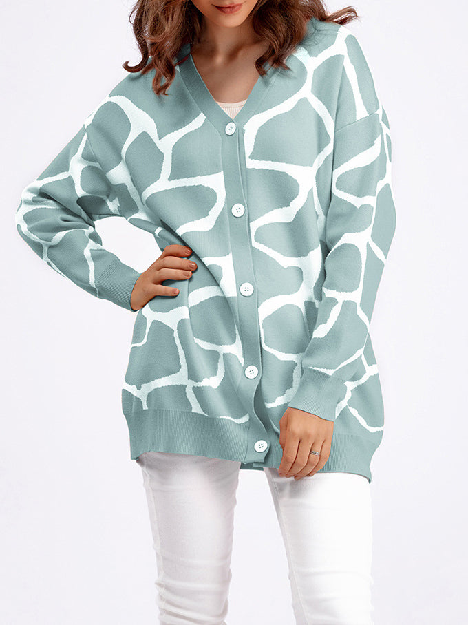 Giraffe Print Button-Up Cardigan