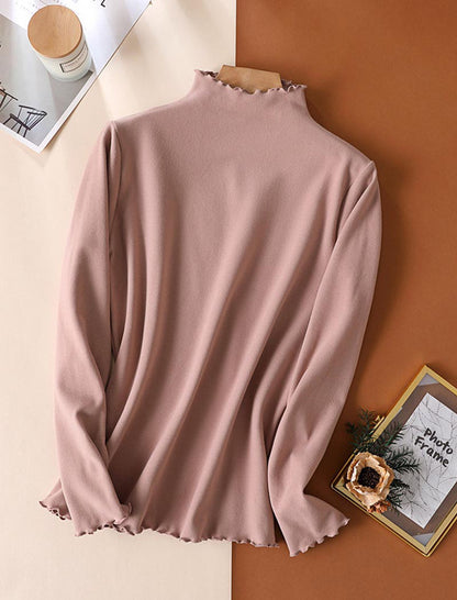 Ruffled Mock Neck Long-Sleeve Top