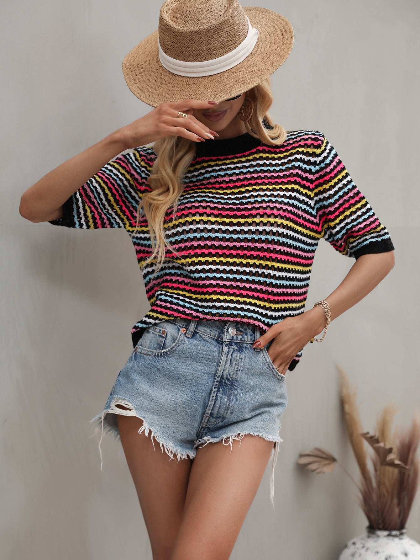 Color-Block Striped Knit Sweater