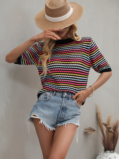 Color-Block Striped Knit Sweater