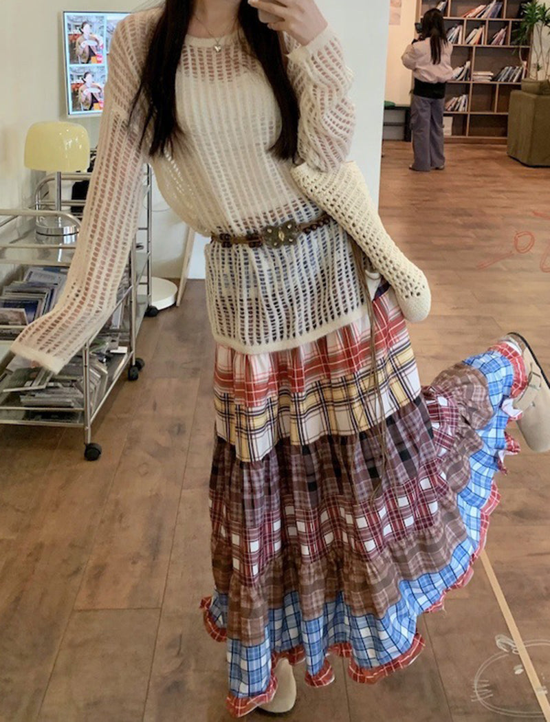 Bohemian Patchwork Tiered Maxi Skirt