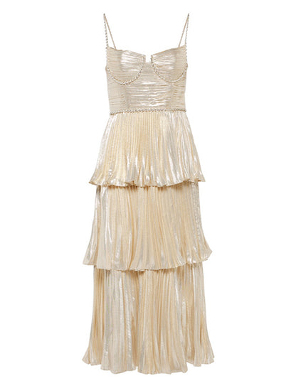 Tiered Pleated Strappy Dress