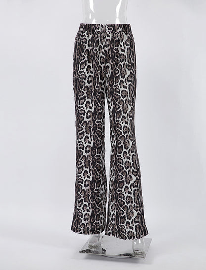 Wide-Leg Satin Animal Print Pants