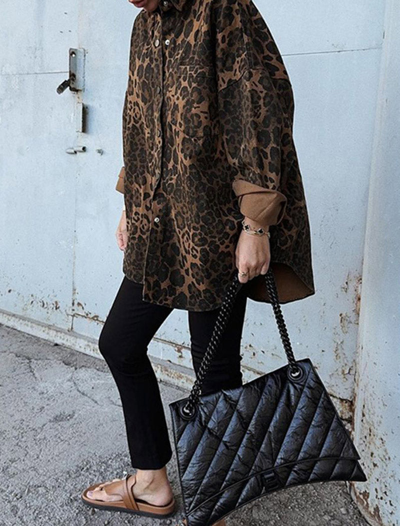 Oversized Leopard Print Button-Up Shirt