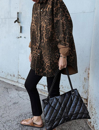 Oversized Leopard Print Button-Up Shirt