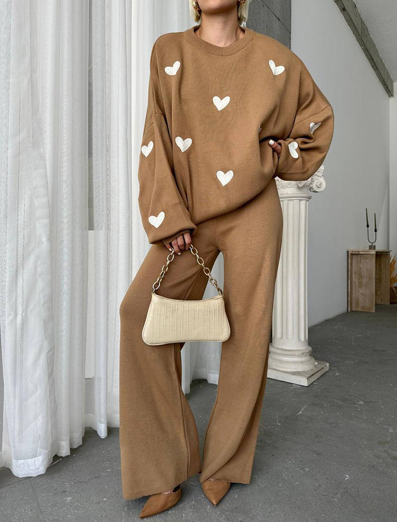 Knitted Two-Piece Set with Heart Detail