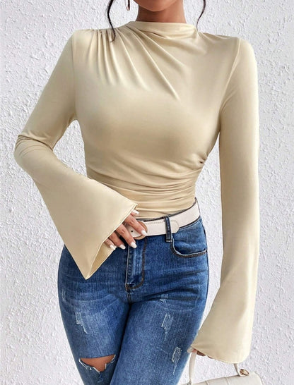 Ruched Long Sleeve Top with Flared Cuffs