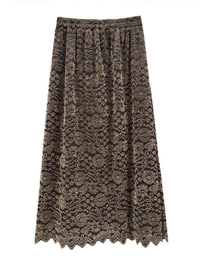 Lace Midi Skirt with Elastic Waistband