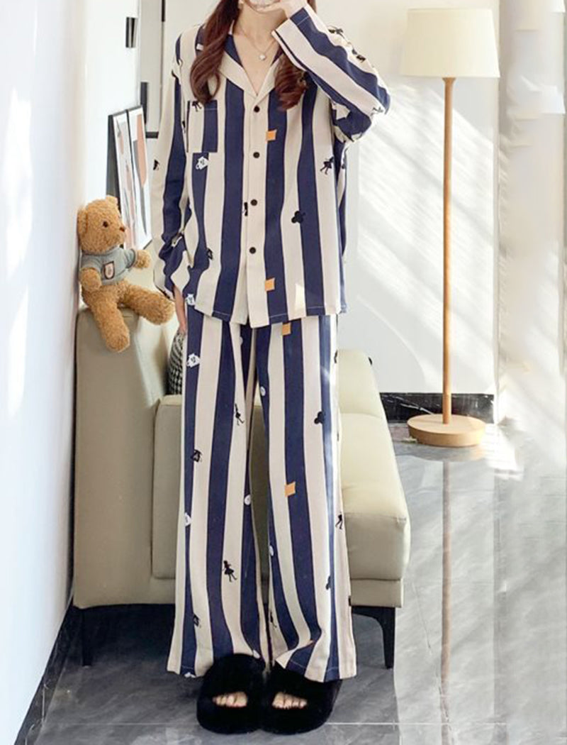 Christmas Striped Print Long Sleeve Pajama Set