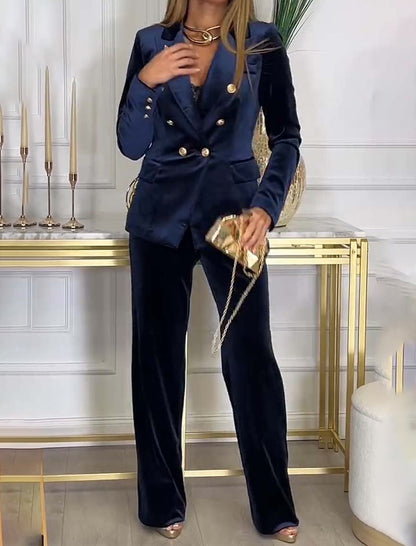 Double-Breasted Velvet Two-Piece Suit