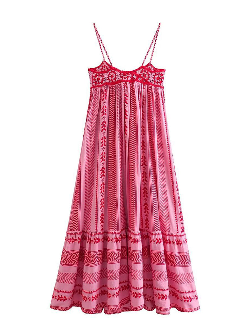 Graphic Pleated Strappy Maxi Dress