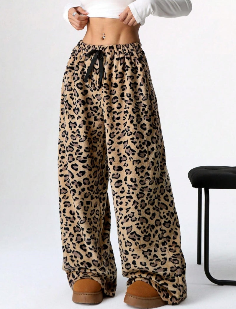 Leopard Print Casual Wide-Leg Pants
