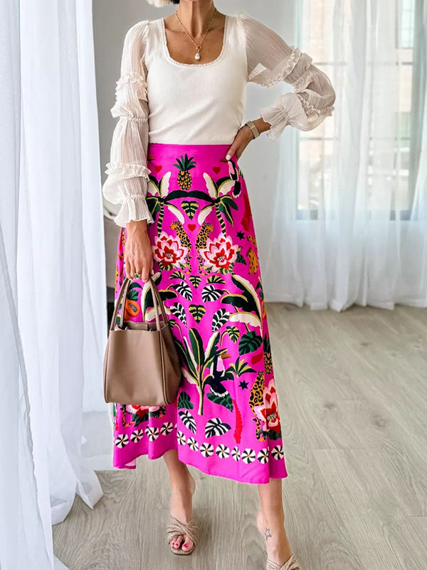 Floral A-Line Midi Skirt