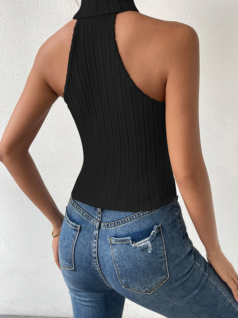 Ribbed High Neck Sleeveless Top